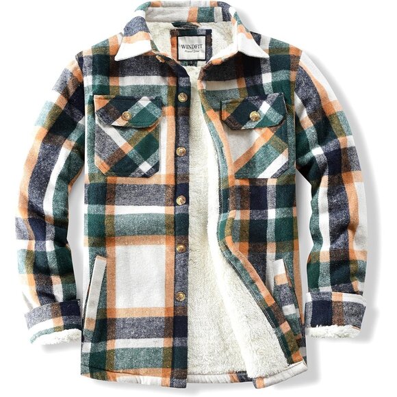 Other - Men'sGreen/KhakiSherpa Lined Button Down Flannel Shirt Jacket Plaid Soft